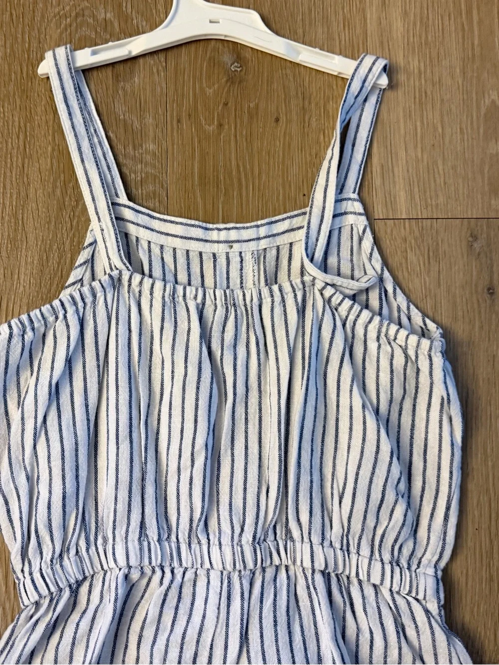 Old Navy Girl's Size 10-12 White & Navy Striped Linen Blend Romper